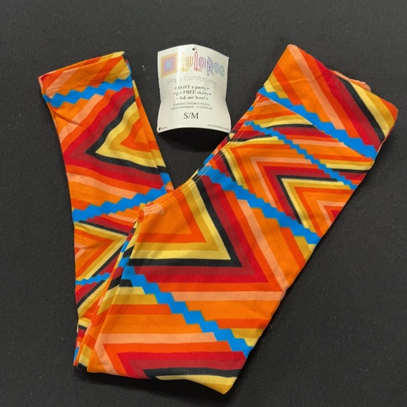 LuLaRoe New Kid’s S/M Orange Geometric Leggings NWT - Picture 2 of 7